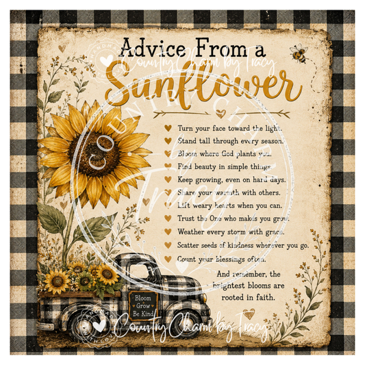Advice from a Sunflower - Black and White Buffalo Check Truck Printable Bundle