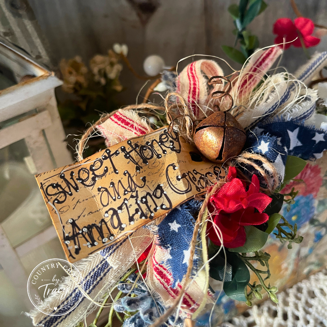 Sweet Honey and Amazing Grace - 5x5 Americana Honey Jar Blooms Block Decor
