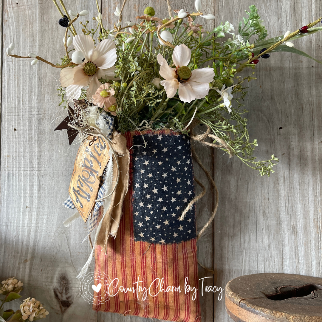 Vintage-Style Americana Rustic Flag Pocket | Handcrafted Primitive Farmhouse Americana Decor
