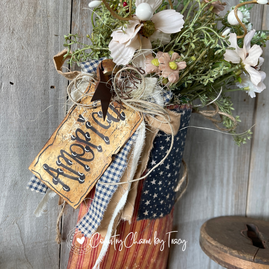 Vintage-Style Americana Rustic Flag Pocket | Handcrafted Primitive Farmhouse Americana Decor