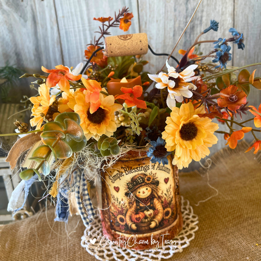 Autumn Blessings Tin Can Decor with Faux Candle | Simple Blessings of Autumn | Handcrafted Primitive Farmhouse Fall Decor