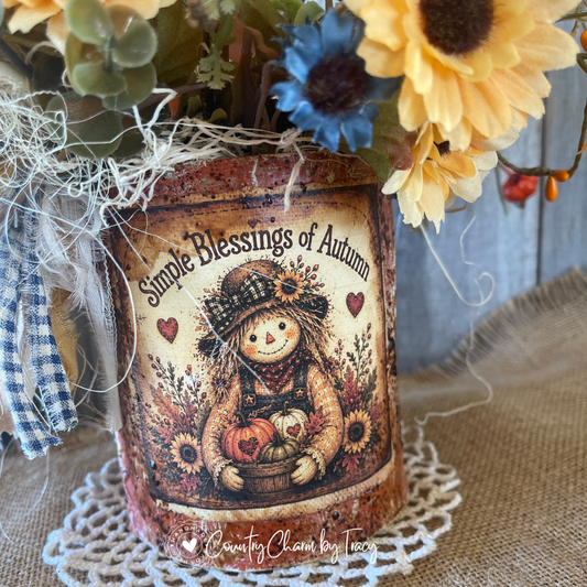 Autumn Blessings Tin Can Decor with Faux Candle | Simple Blessings of Autumn | Handcrafted Primitive Farmhouse Fall Decor