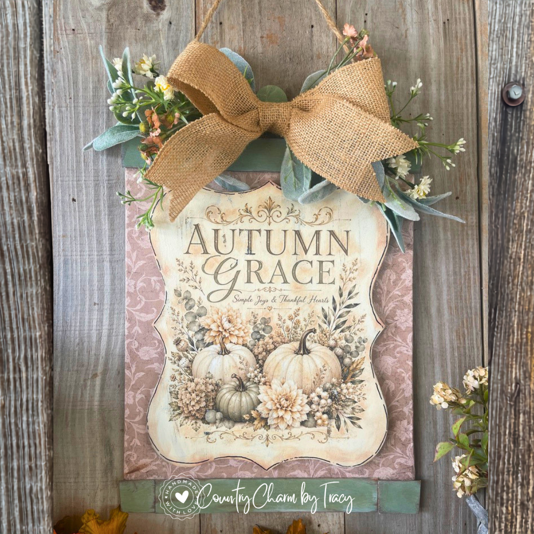 Autumn Grace Harvest Sign - 11x14 Dimensional Framed Decor with Floral Swag