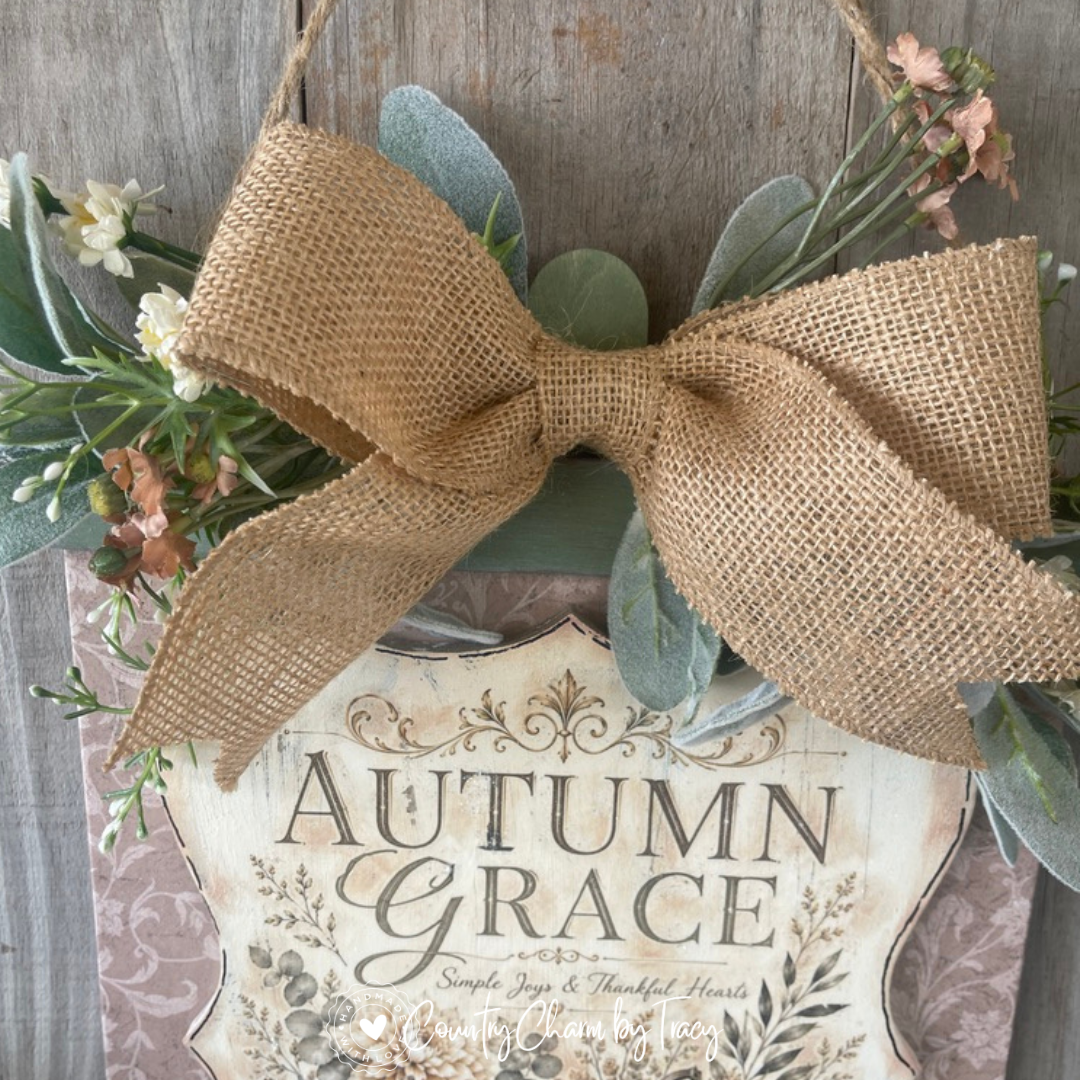 Autumn Grace Harvest Sign - 11x14 Dimensional Framed Decor with Floral Swag