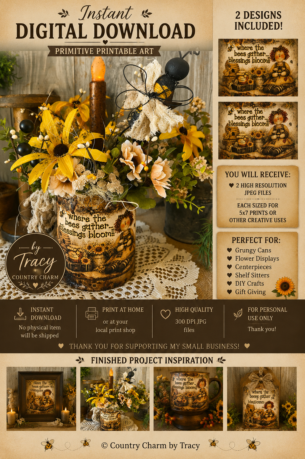 Where the Bees Gather Blessings Bloom – Digital Download | 4x6 Printable PDF