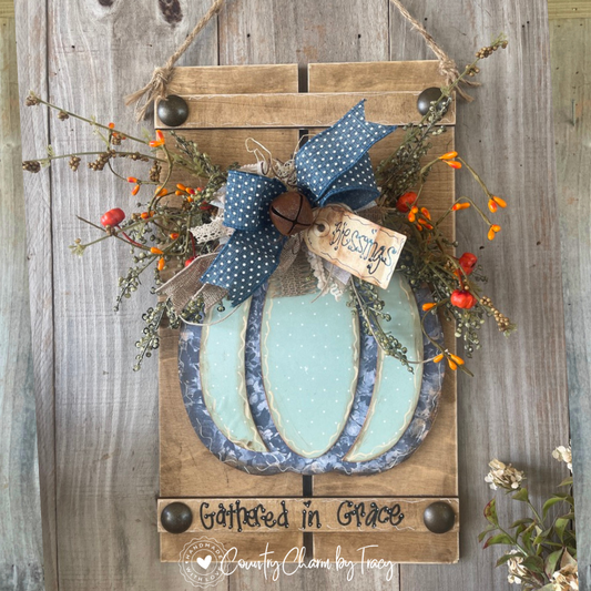 Blue and Teal Pumpkin Pallet Sign