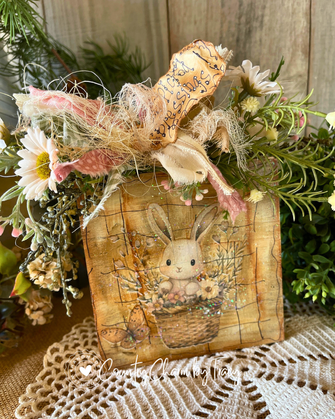 Fresh Picked Blessings Bunny Basket Block Shelf Sitter #5 – FREE SHIPPING
