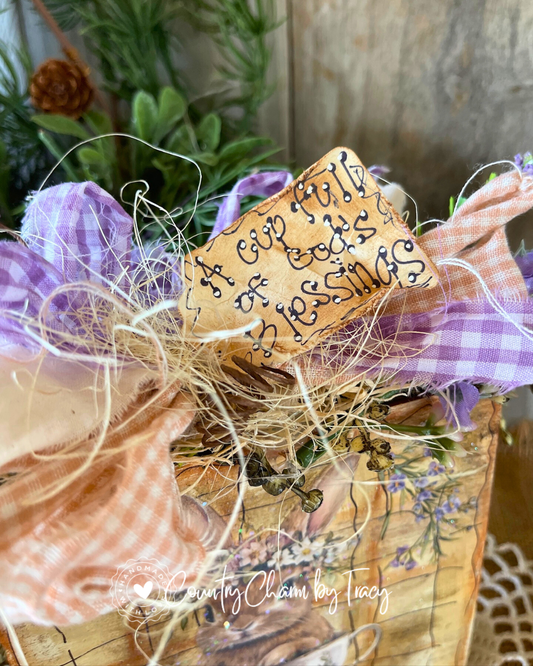 A Cup Full of God’s Blessings Bunny Teacup Block Shelf Sitter #6– FREE SHIPPING