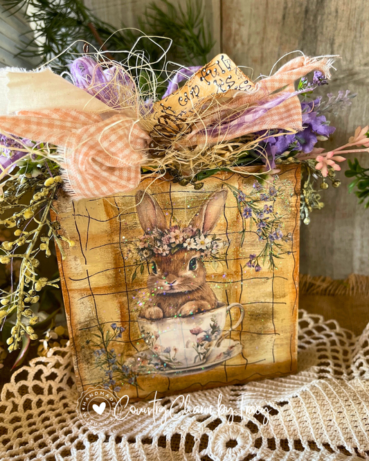 A Cup Full of God’s Blessings Bunny Teacup Block Shelf Sitter #6– FREE SHIPPING