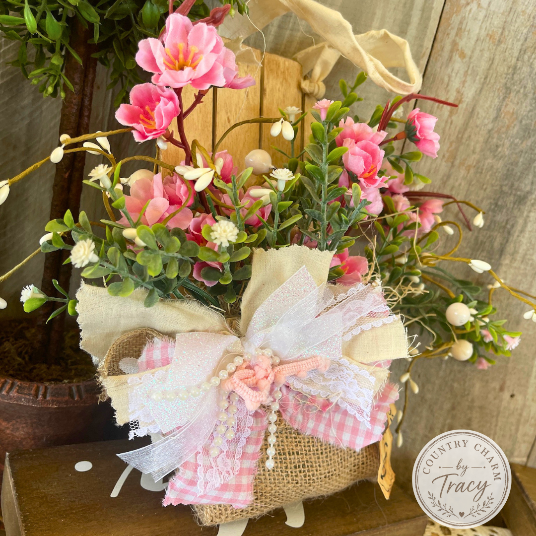 Cherry Blossom and Berries Picket Pocket Floral Decor