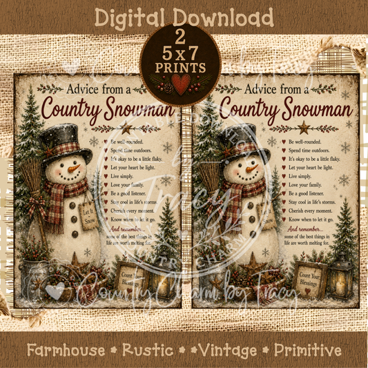 Advice from a Country Snowman - 5x7 Prints Digital Download Two-Pack