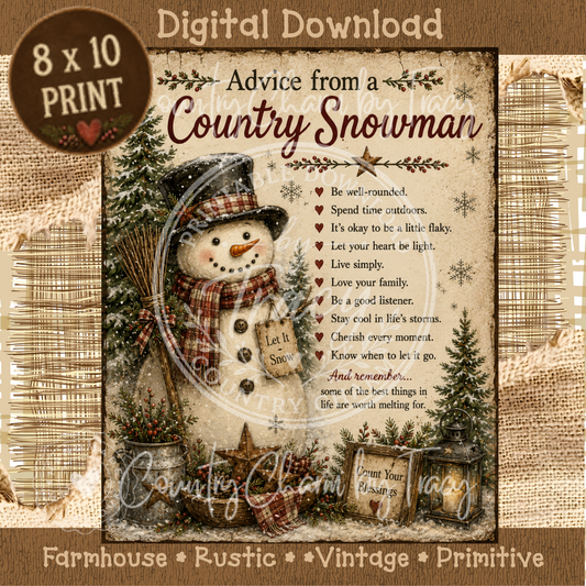 Advice from a Country Snowman - 8x10 Printable Digital Download