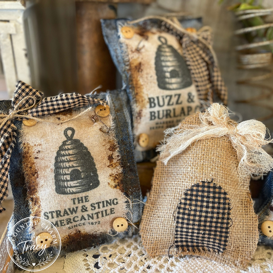 Tattered Bee Skep Bowl Fillers and Pockets - One of a Kind - Set of 5