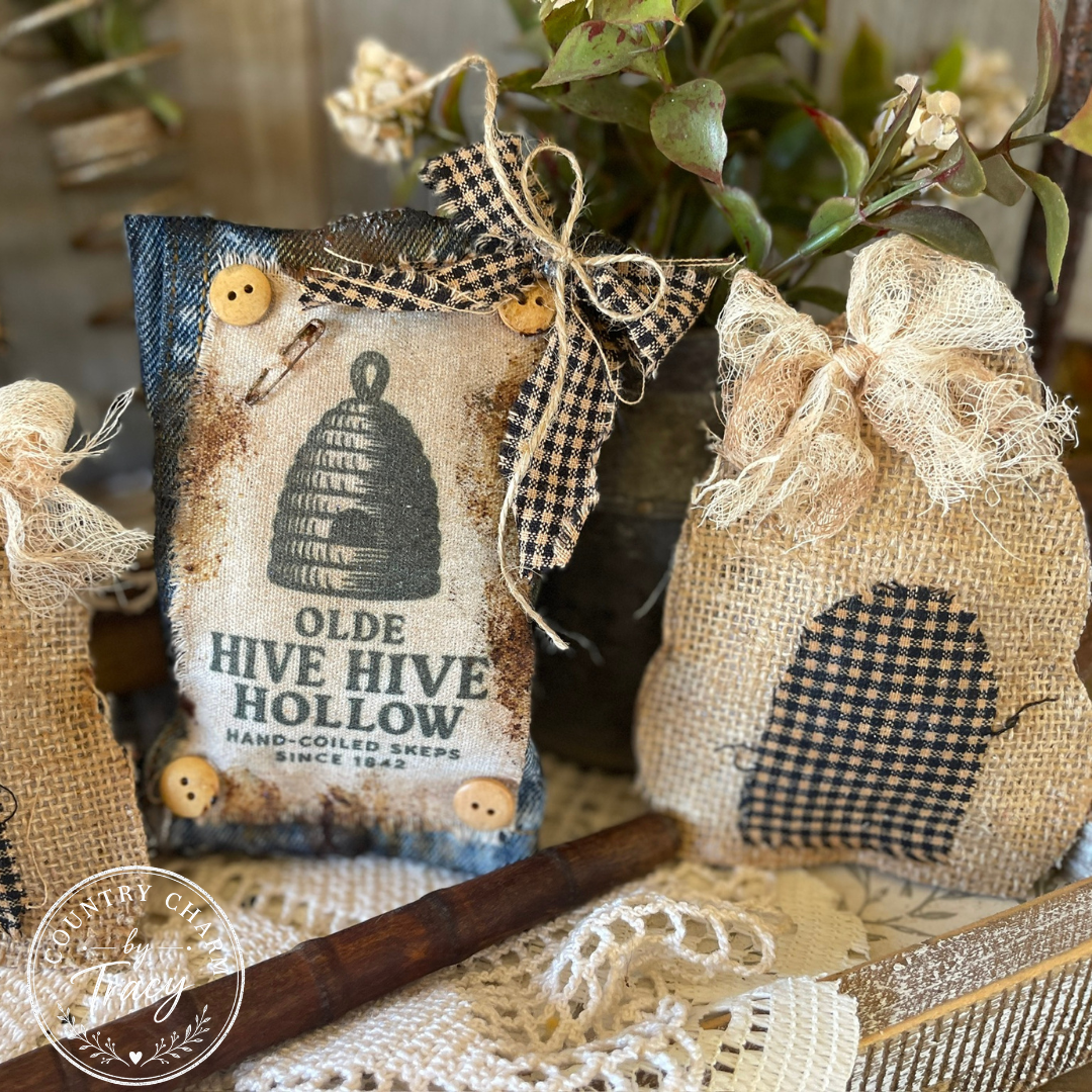 Tattered Bee Skep Bowl Fillers and Pockets - One of a Kind - Set of 5