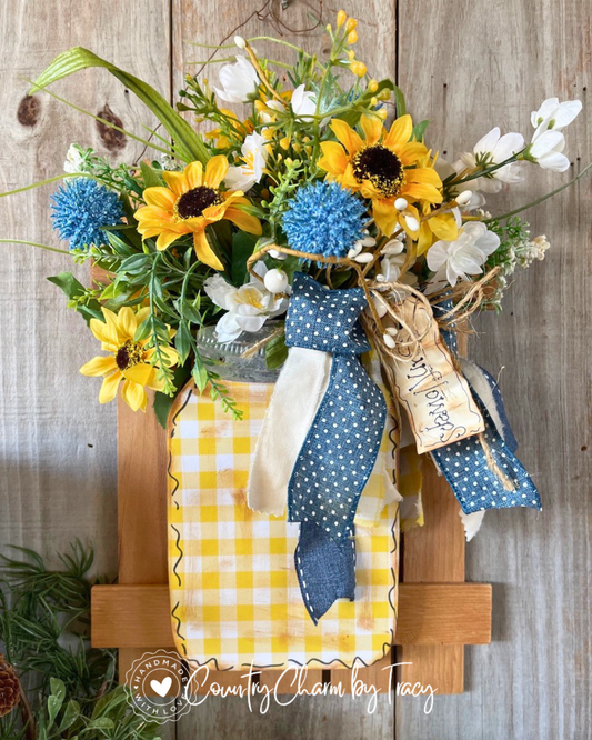 Denim & Sunflower Mason Jar Picket Fence Door Hanger