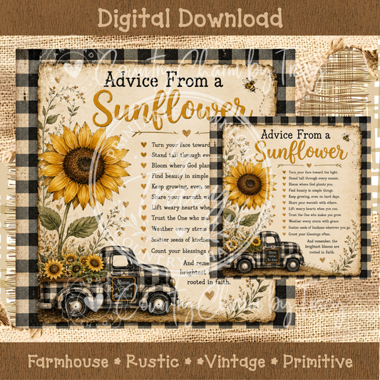 Advice from a Sunflower - Black and White Buffalo Check Truck Printable Bundle