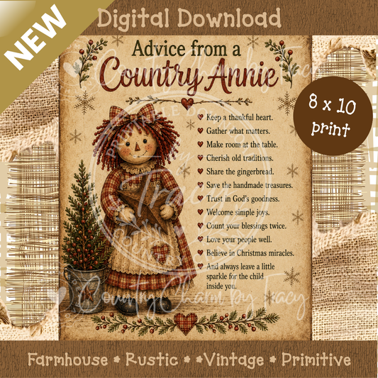 Advice from a Country Annie - 8x10 Digital Download | Farmhouse Rustic Primitive Christmas Decor