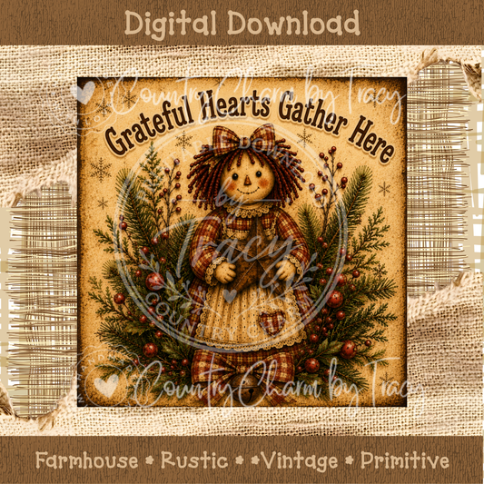 Grateful Hearts Gather Here - Annie Christmas Label