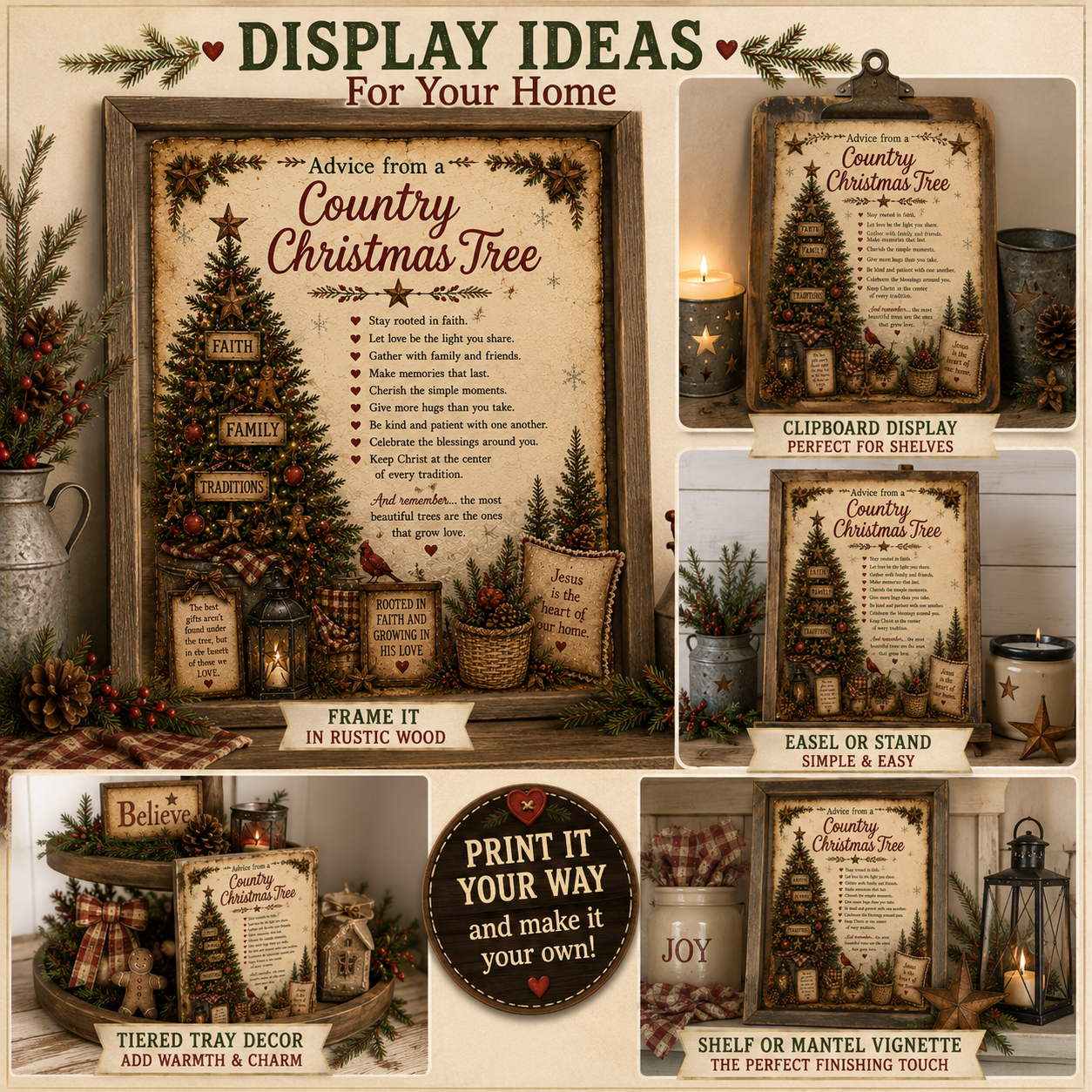 Advice from a Country Christmas Tree - Print Bundle (8x10, 2 5x7 and 2 Primitive Layering 5x5.5 Prints)