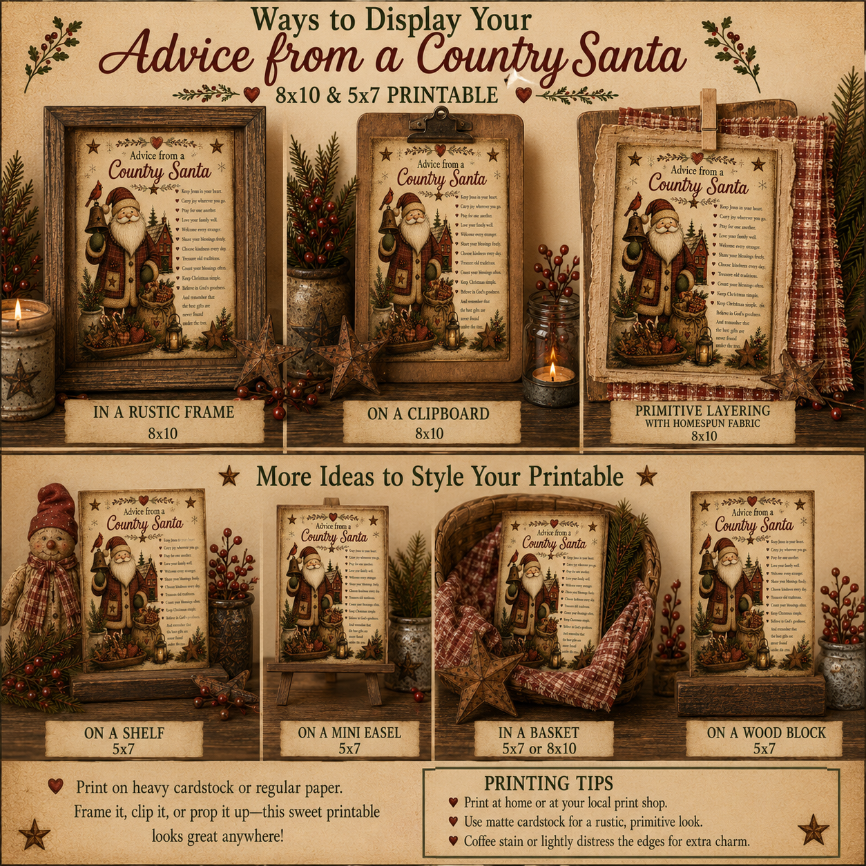 Advice from a Country Santa - Printable Bundle (8x10, 5x7 and Primitive Layering PDF)