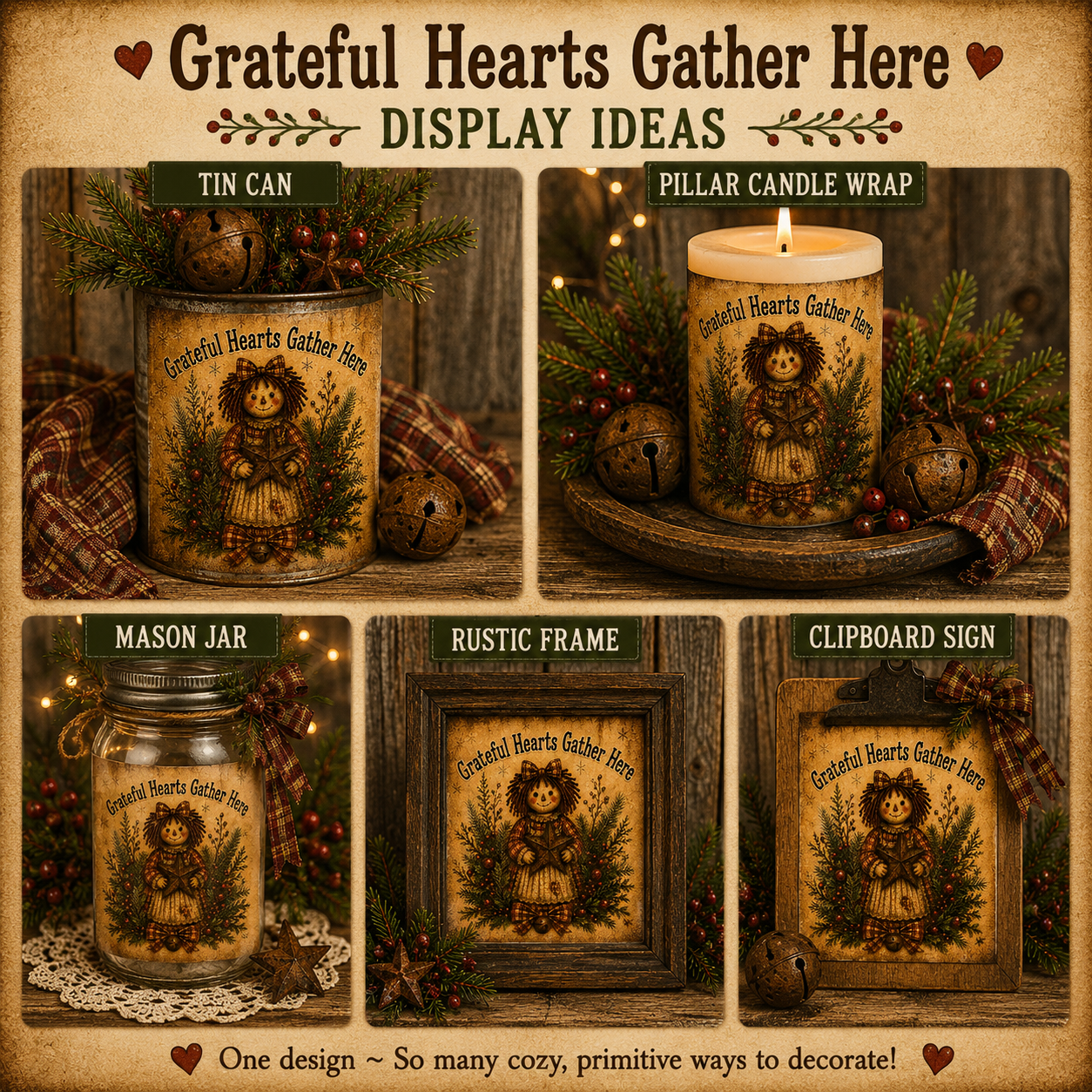 Grateful Hearts Gather Here - Annie Christmas Label