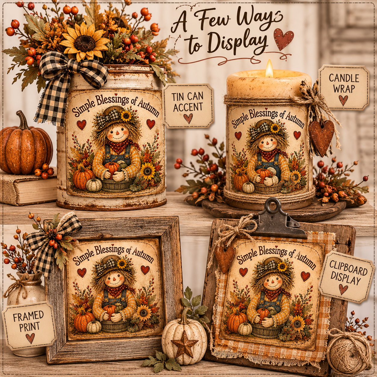 Simple Blessings of Autumn - 4 Inch Fall Label | 2 Labels Included | Instant PDF Download | Farmhouse Primitive Fall Decor