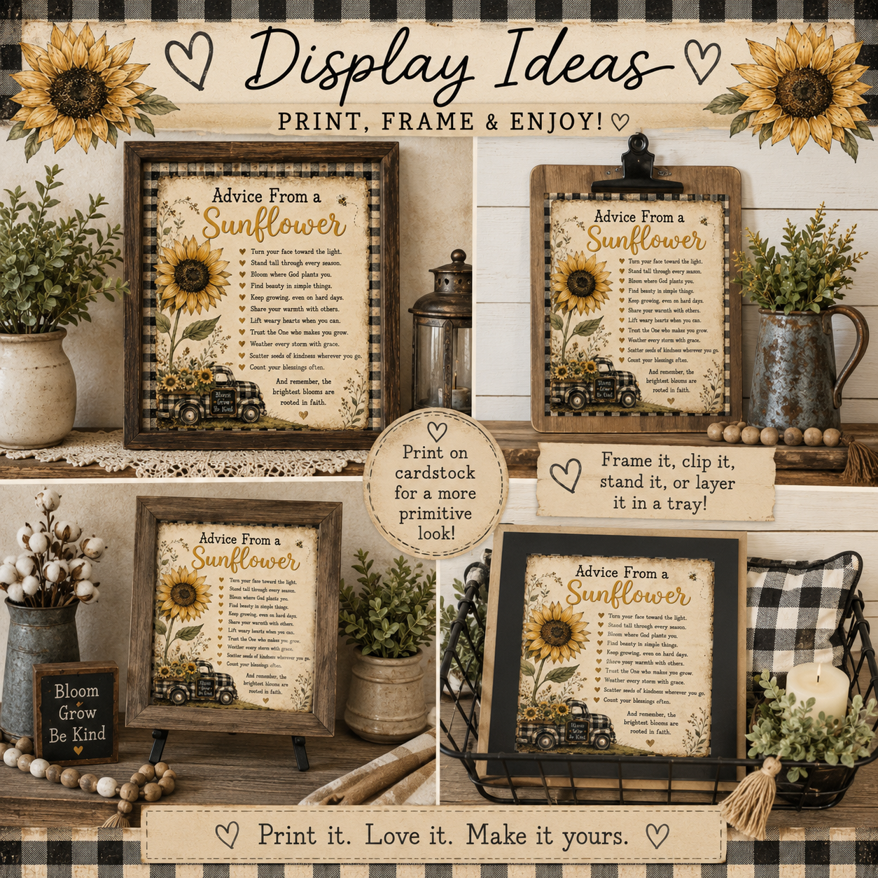 Advice from a Sunflower - Black and White Buffalo Check Truck Printable Bundle