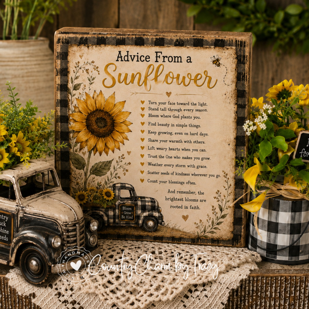 Advice from a Sunflower - Black and White Buffalo Check Truck Printable Bundle