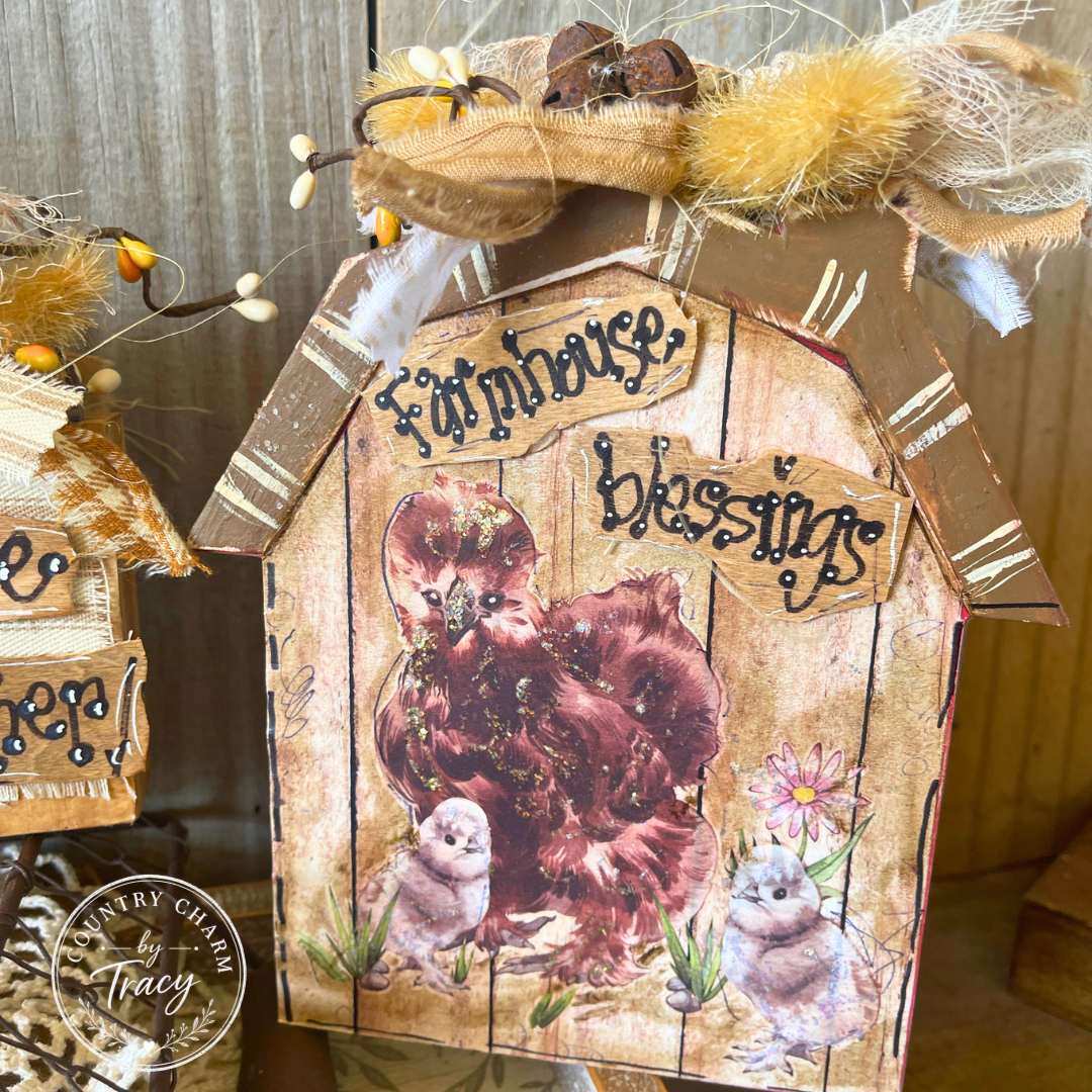 Fluffy Chickens Barn Wood Block Set of 3 - Home is Where the Hens Gather