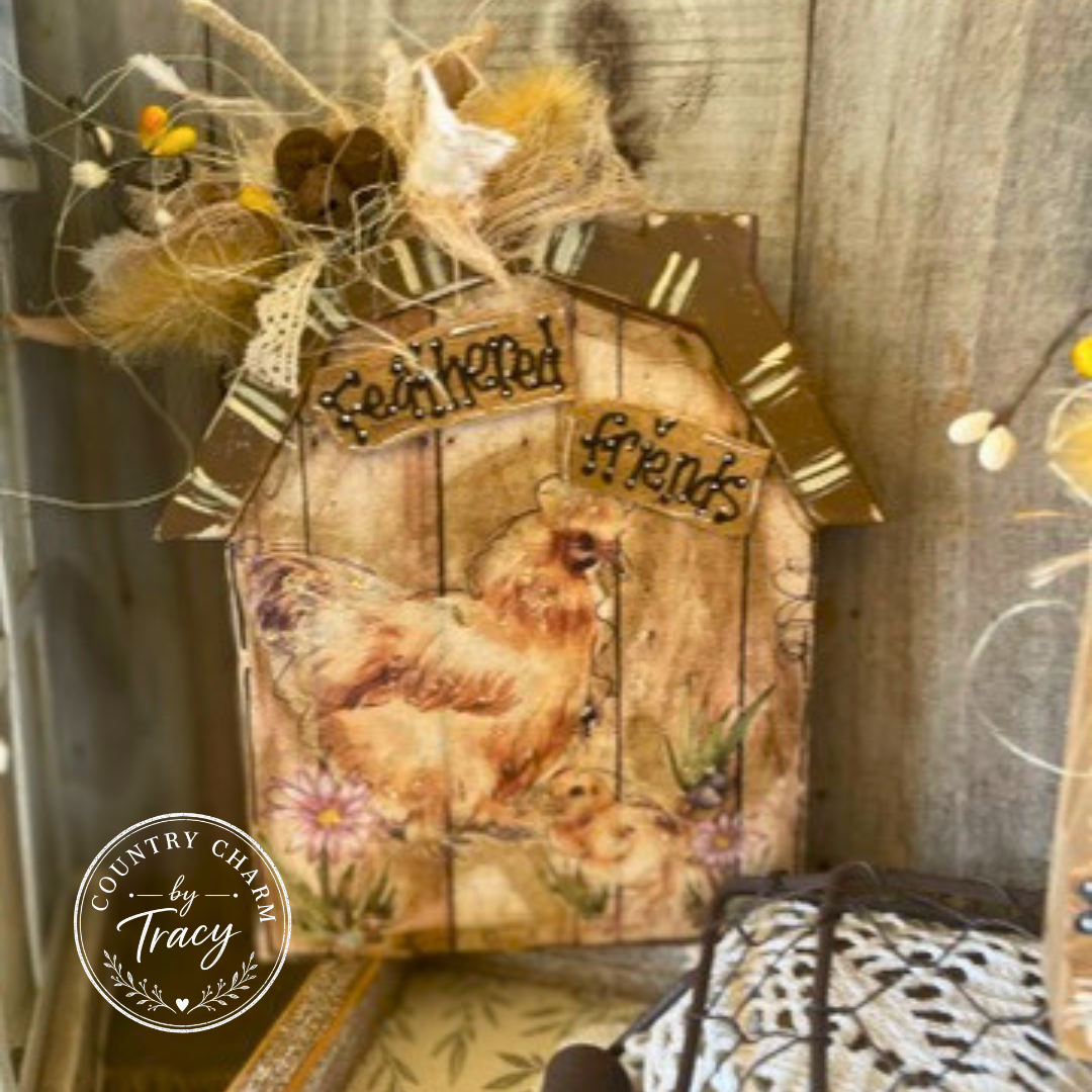 Fluffy Chickens Barn Wood Block Set of 3 - Home is Where the Hens Gather