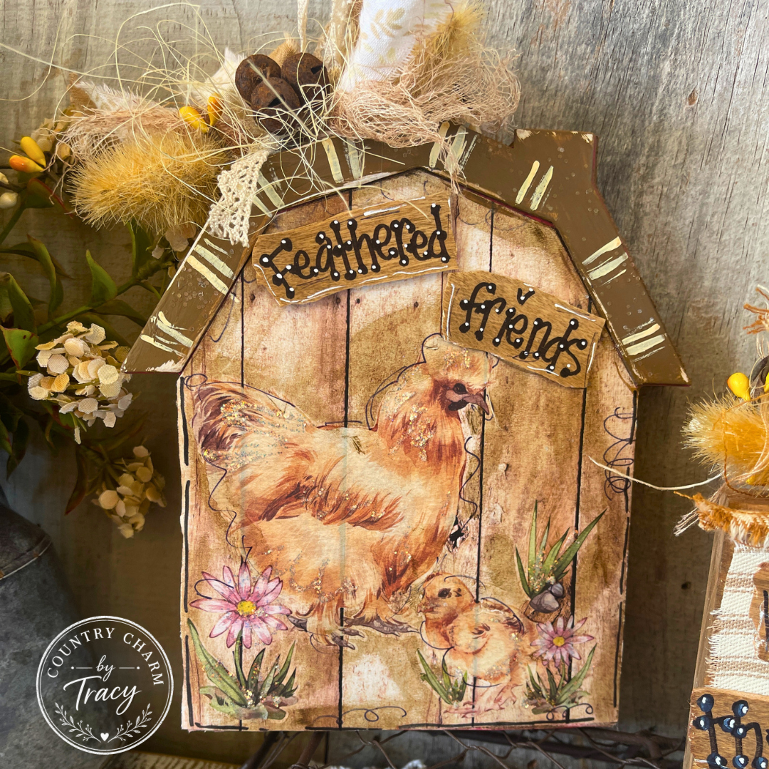 Fluffy Chickens Barn Wood Block Set of 3 - Home is Where the Hens Gather