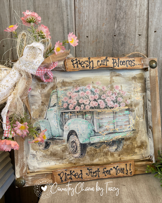 Fresh Cut Blooms Truck Sign – Rustic Spring Farmhouse Decor