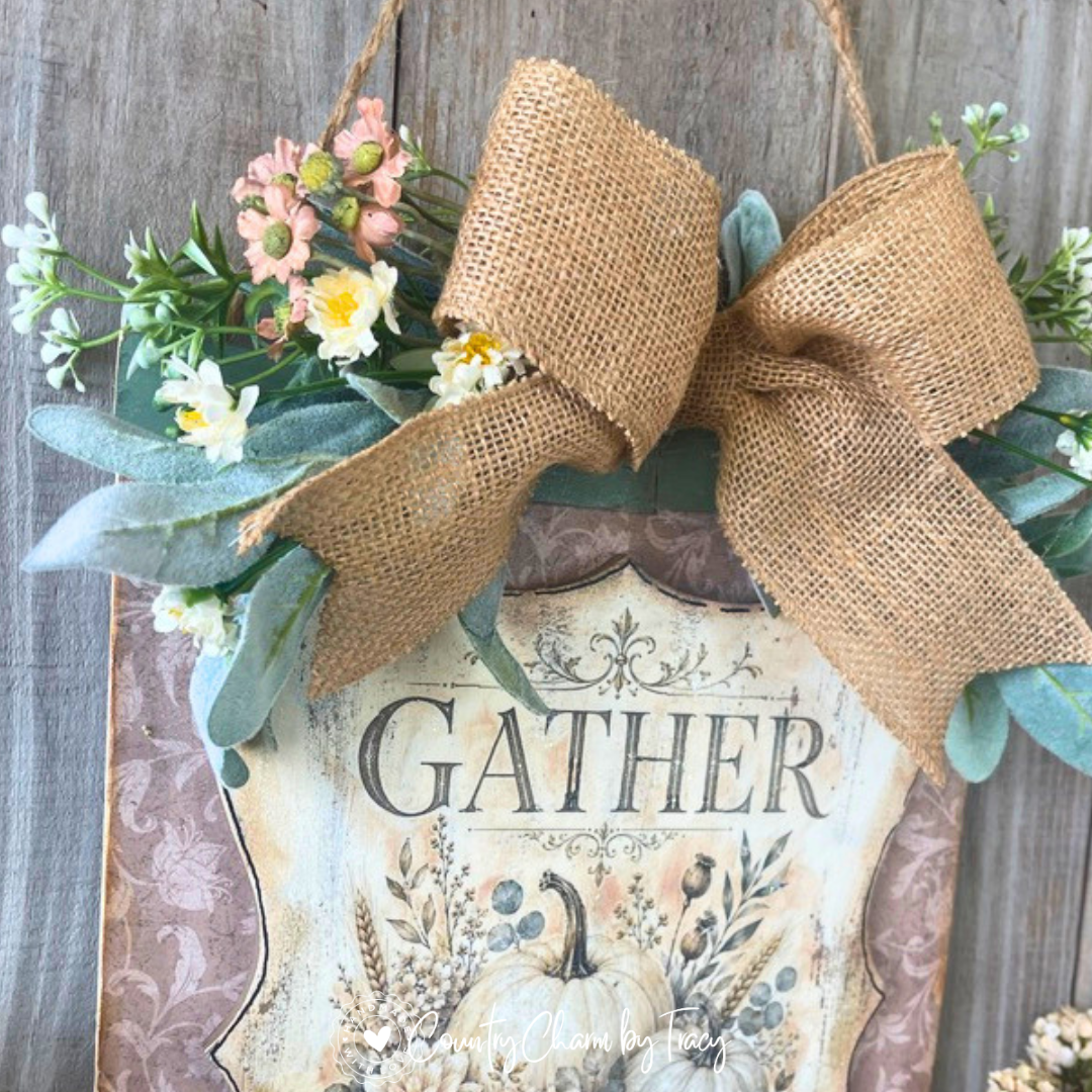 Gather Harvest Sign - 11x14 Dimensional Framed Decor with Floral Swag