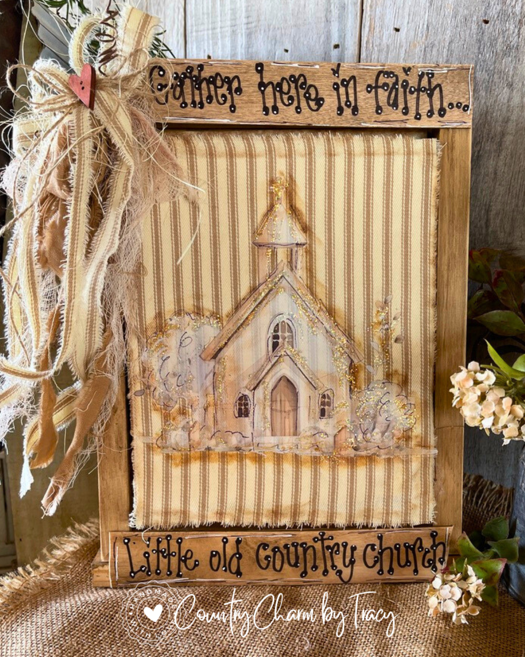 Little Old Country Church Shelf Sitter | Gather Here in Faith | Rustic Faith-Inspired Wood Decor | FREE Shipping