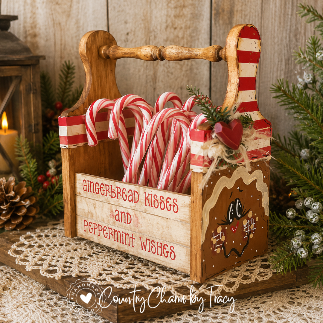 Gingerbread Caddy - Hand-Painted Primitive Farmhouse Christmas Decor