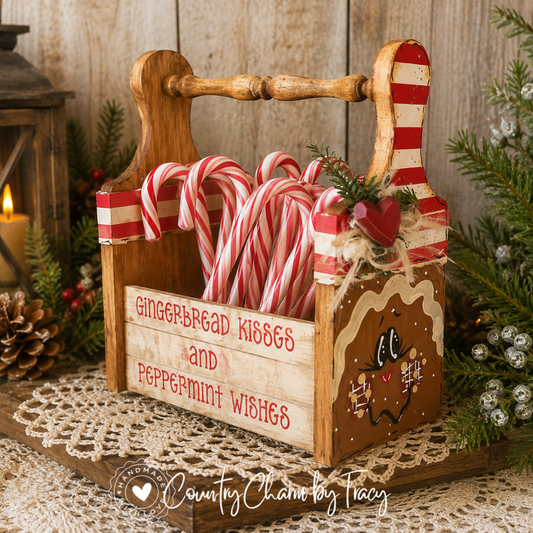 Gingerbread Caddy - Hand-Painted Primitive Farmhouse Christmas Decor