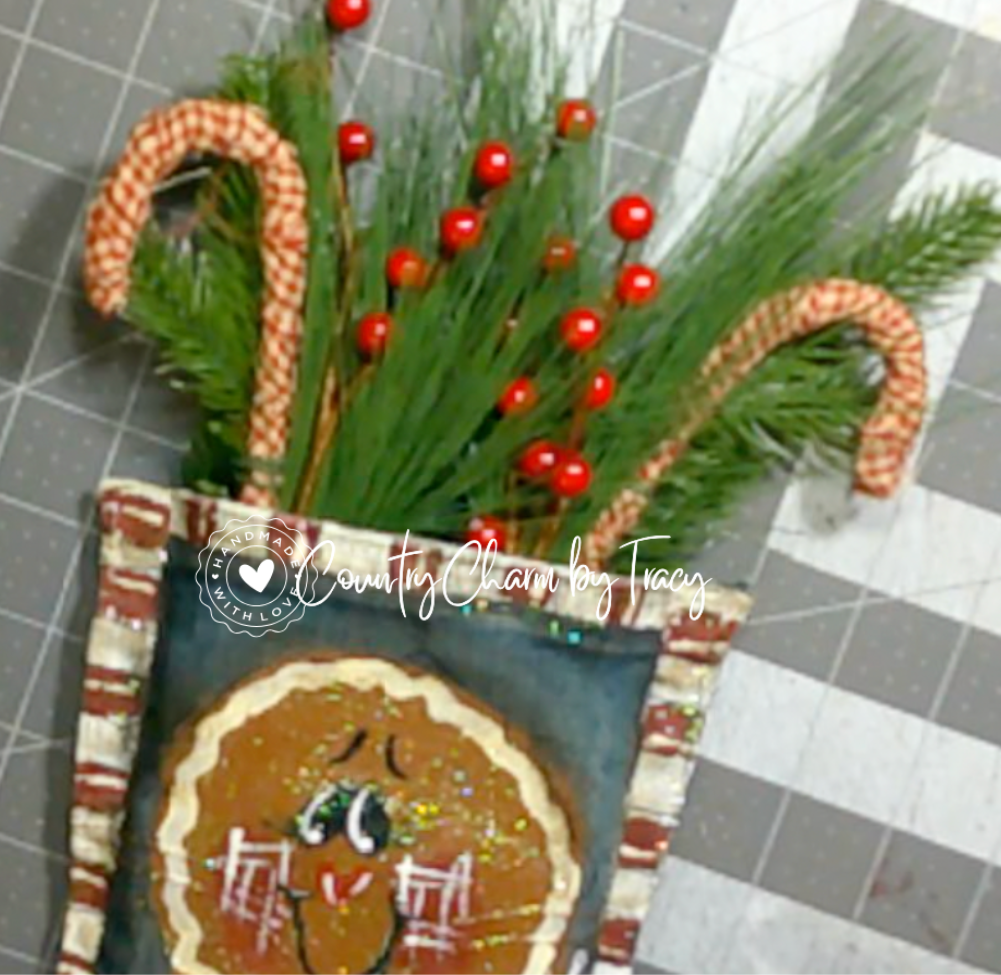 Handpainted Gingerbread Blue Jean Pocket Christmas Decor