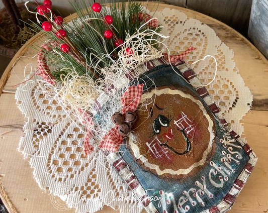 Handpainted Gingerbread Blue Jean Pocket Christmas Decor