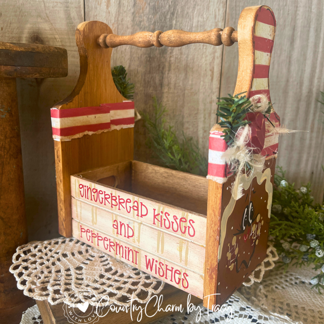 Gingerbread Caddy - Hand-Painted Primitive Farmhouse Christmas Decor