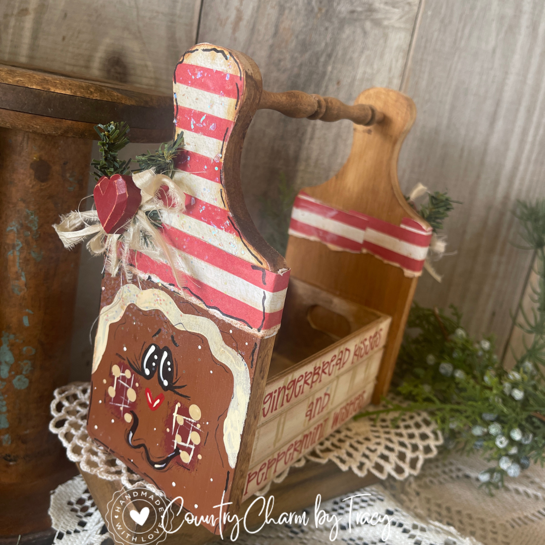 Gingerbread Caddy - Hand-Painted Primitive Farmhouse Christmas Decor