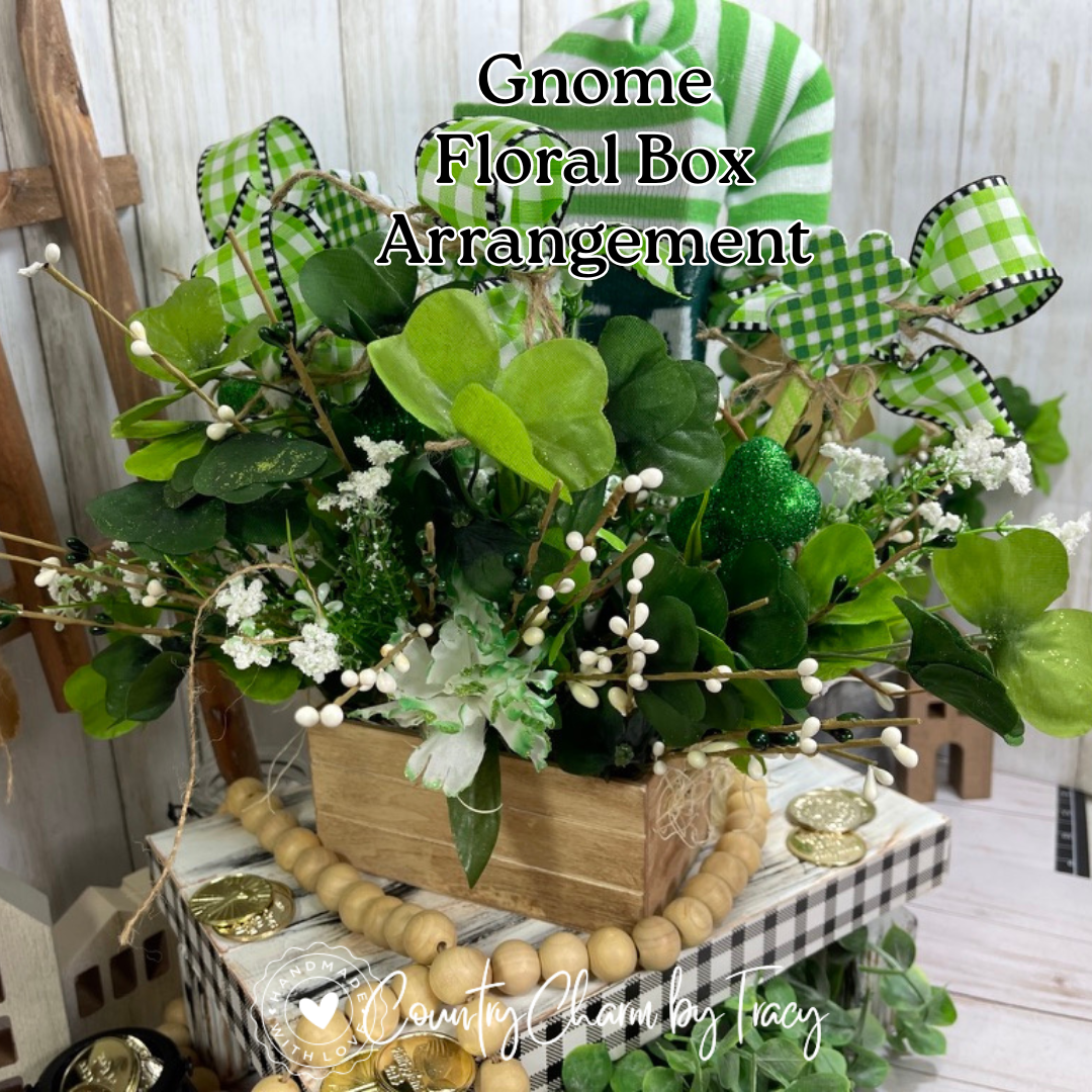 Lucky Little Things One-of-a-Kind Gnome Floral Centerpiece – Whimsical St. Patrick’s Day Shelf Decor