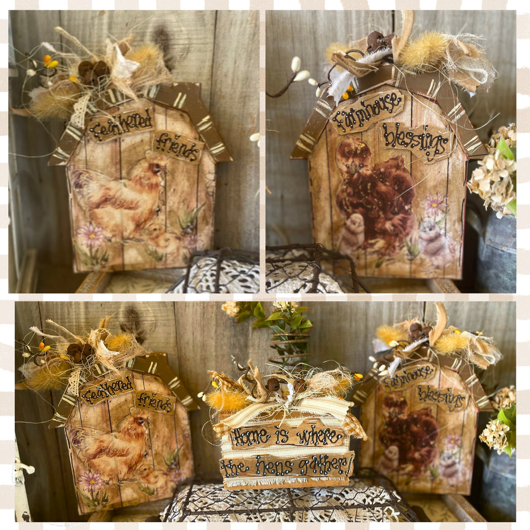 Fluffy Chickens Barn Wood Block Set of 3 - Home is Where the Hens Gather