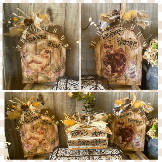 Fluffy Chickens Barn Wood Block Set of 3 - Home is Where the Hens Gather