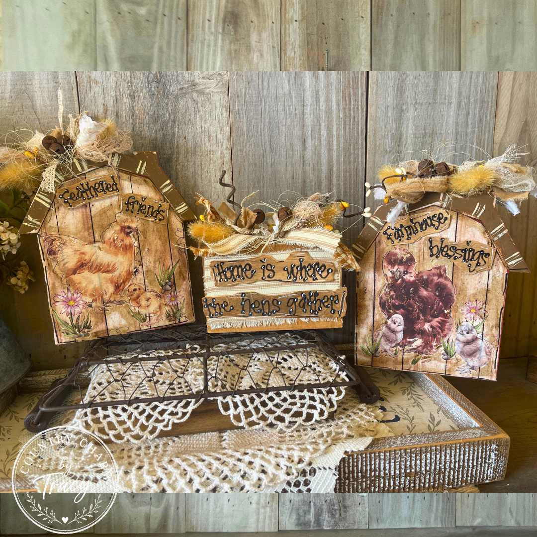 Fluffy Chickens Barn Wood Block Set of 3 - Home is Where the Hens Gather