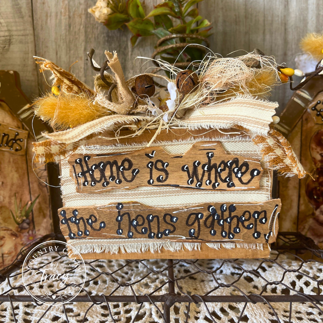 Fluffy Chickens Barn Wood Block Set of 3 - Home is Where the Hens Gather