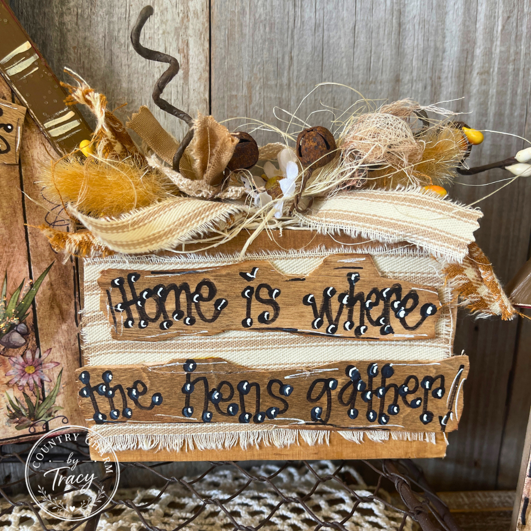 Fluffy Chickens Barn Wood Block Set of 3 - Home is Where the Hens Gather