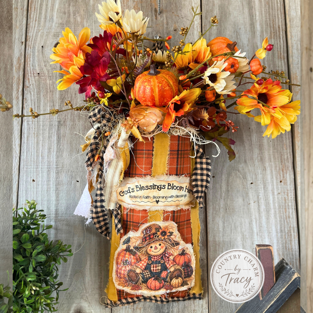 Homespun Fall Scarecrow Floral Pocket #2