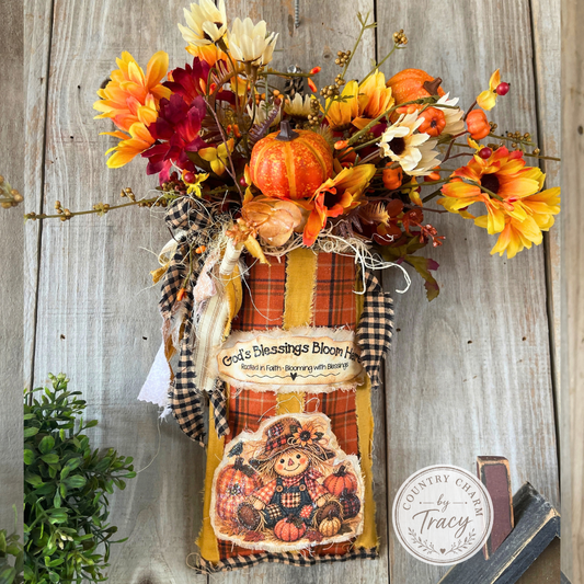 Homespun Fall Scarecrow Floral Pocket #2
