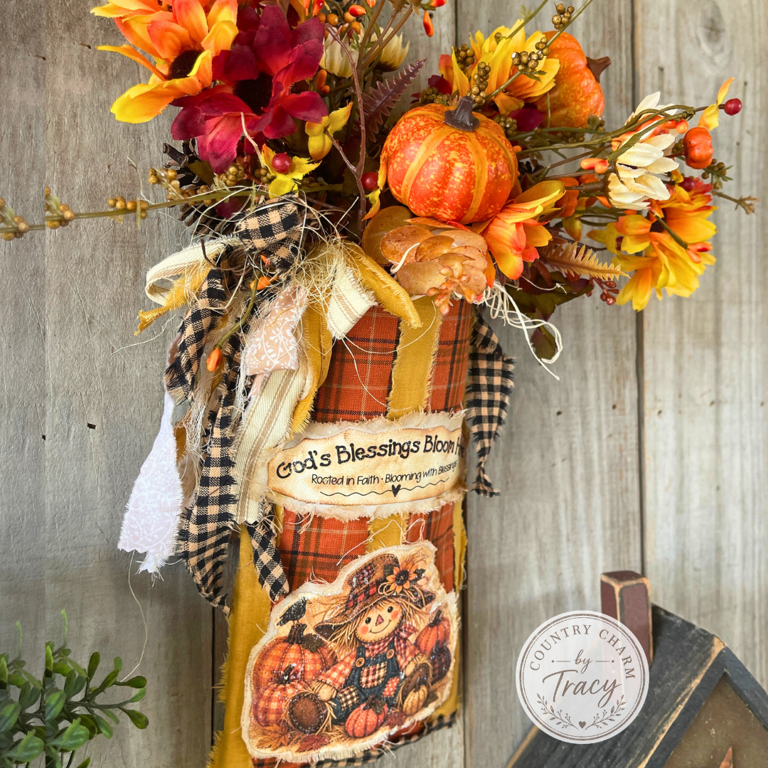 Homespun Fall Scarecrow Floral Pocket #2