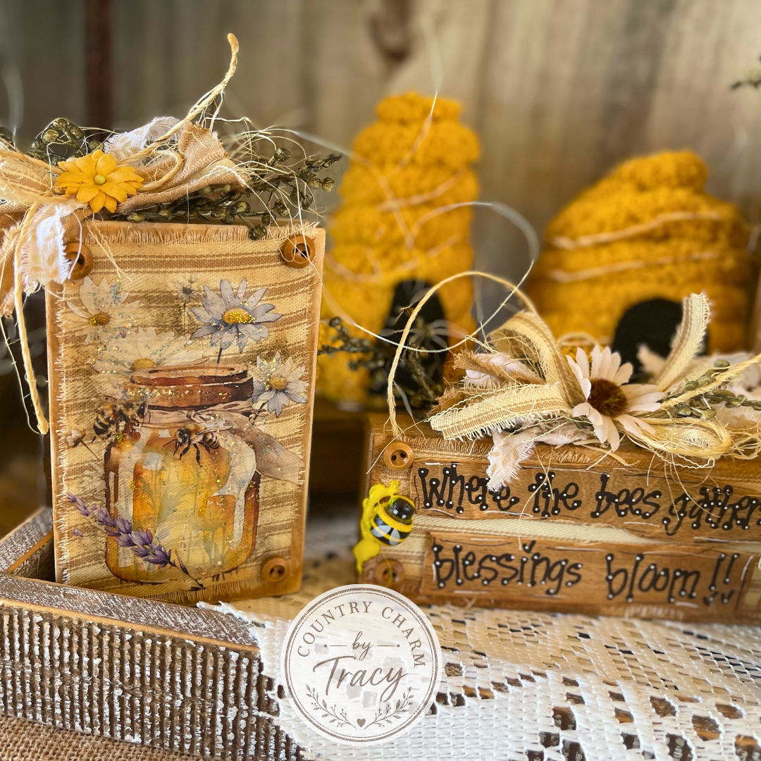 Rustic Bee Decor Wood Block 7 pc. Set